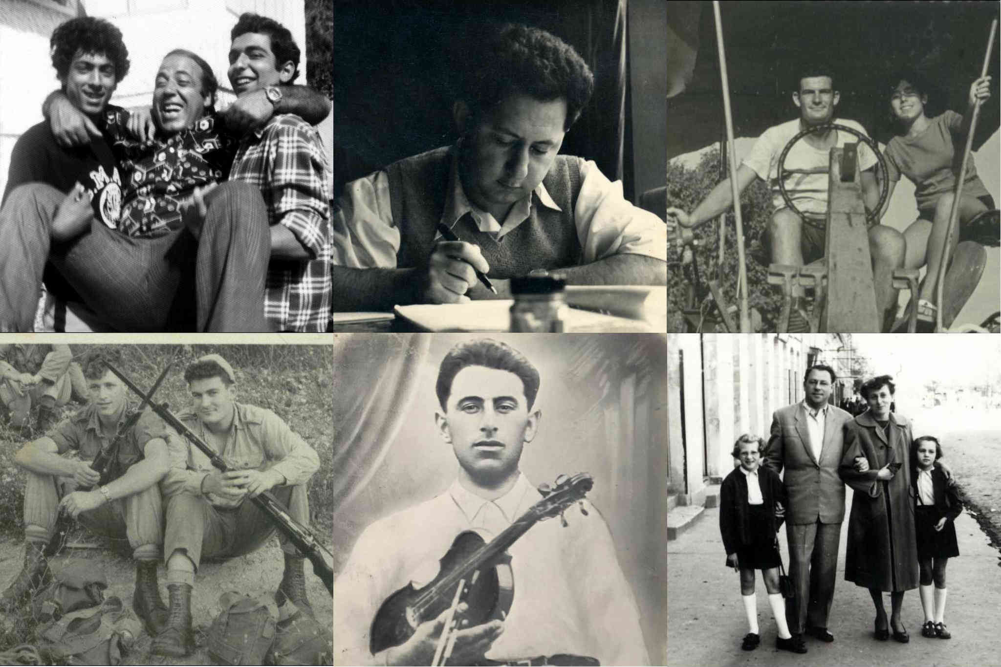 קולאז׳ של תמונות משפחתיות ישנות בשחור-לבן